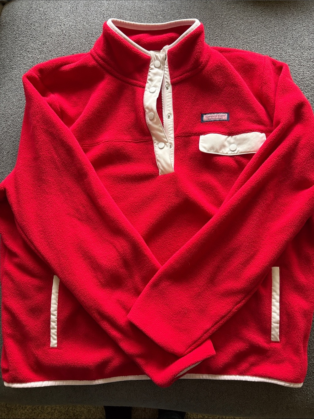 Vineyard Vines Red Fleece Pullover with White Trim
